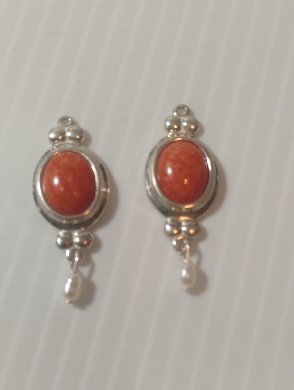 Vintage CCO Sterling Silver Earring Charms: Orange Stones Pearl Dangle New